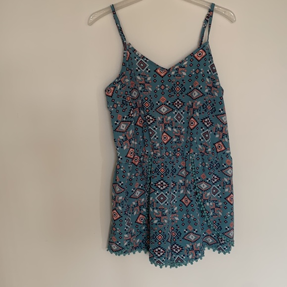 Aztec romper, teal, white, salmon & black - Picture 2 of 3